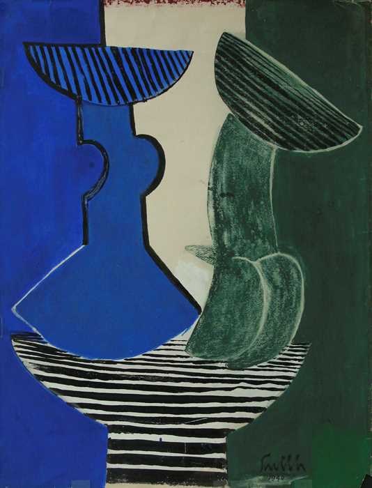 Leon Polk Smith Abstract image of two figures on green and blue background